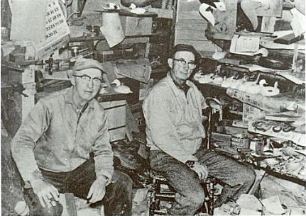 Steve and Lem Ward inside a decoy carving shop around 1918  (From Joe Engers, ed., The Great Book of Wildfowl Decoys, 2000