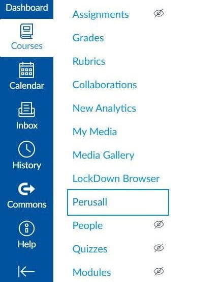 screenshot showing a Canvas course menu with Perusall