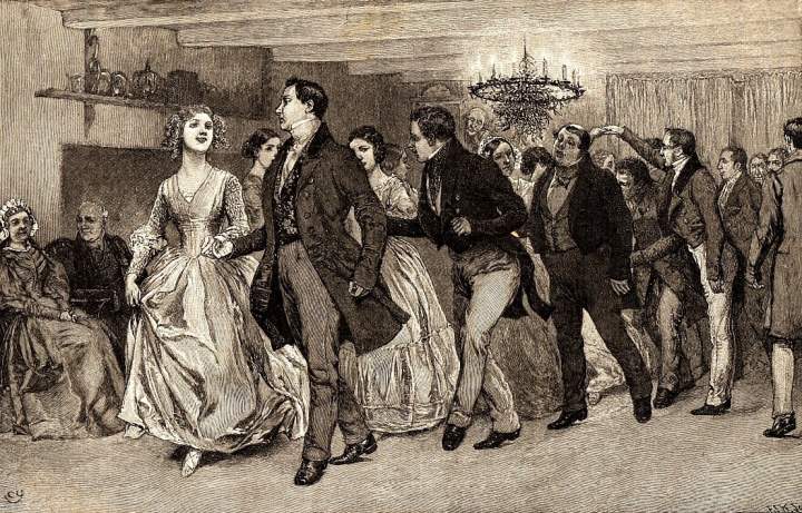 An English party with dancing.