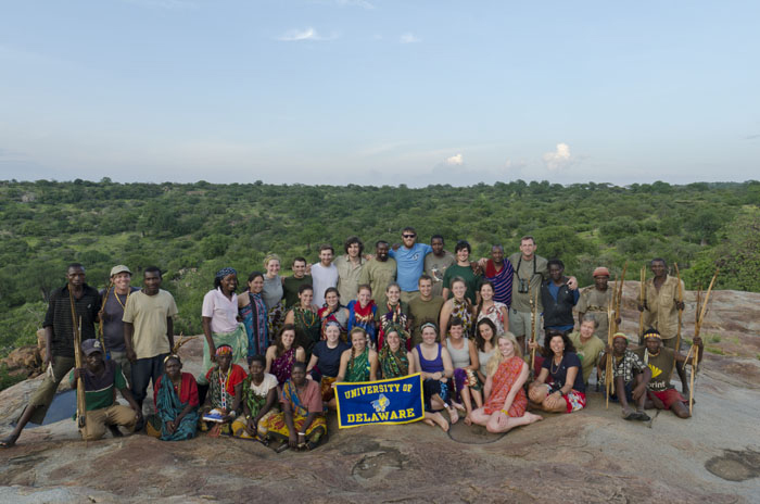 Jon Cox, standing 2nd from left; Jacob Bowman, standing 4th from right; UD students, and Tanzanian Guides. January 2012