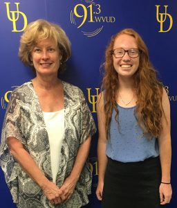 Provost Robin Morgan (l) and Ally Delaney, A&S '19, (r) after completing their WVUD conversation.
