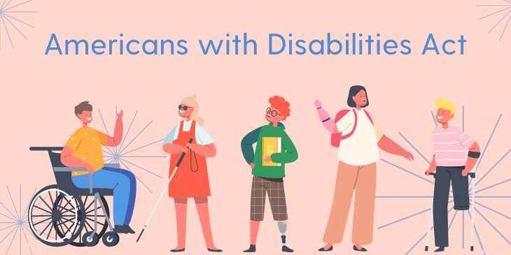 Americans with Disabilities Act banner with graphic showing people with various disabilities