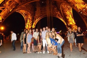Students under Eiffel Tower Erin Leitner 14J Belgium France ENGL sm