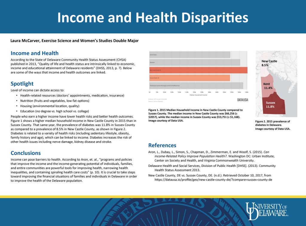 Poster presentation displaying the Income and Health Disparities