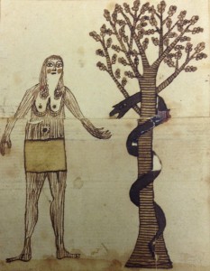 Chapman, John. Illustration of Eve and the tree of knowledge. Manuscript toy book. 1808. Winterthur Library: Joseph Downs Collection of Manuscripts & Printed Ephemera.