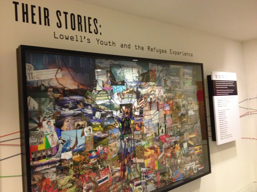 The centerpiece of "Their Stories: Lowell's Youth and the Refugee Experience" was "The Culture Tree," a mural representing 18 refugee youths' pasts, presents, and futures through collage and assemblage