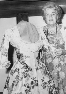 Helen Geier Flynt poses with a dress and mannequin in this historic photo. Photograph courtesy of historicdeerfield.org