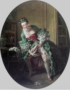 Painting of a Georgian woman peeing into a bourdaloue