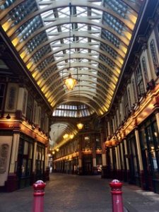 Leadenhall Market. Several closed-in arcades meet in the center.