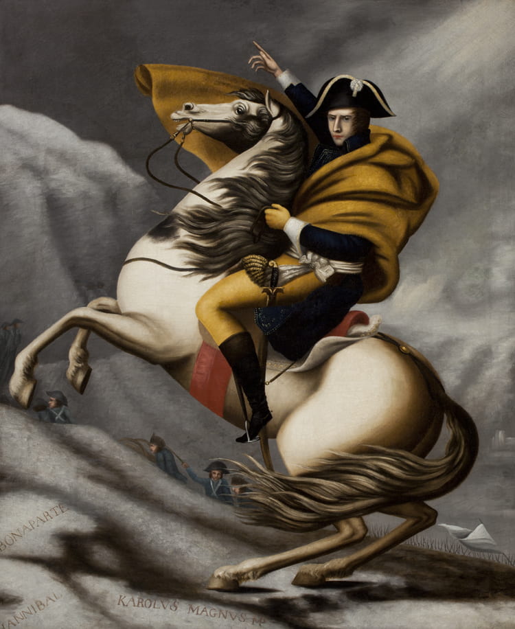 Figure 1. Painting of emperor on back of rearing white horse.