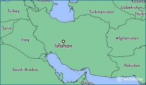 Isfahan identified on a geographic map of Iran