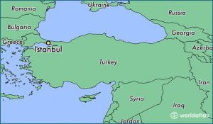 Istanbul identified on a geographic map of Turkey