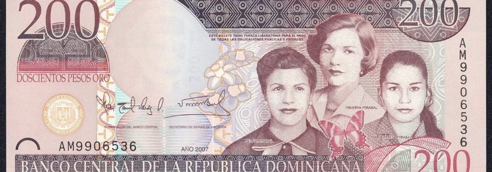 Pesos with three Mirabal Sisters across the front; Minerva, Patria and Maria