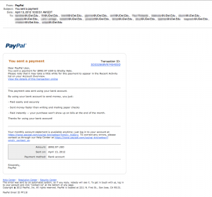 The latest fake PayPal phishing scam.