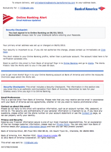 Body of phishing scam allegedly from Bank of America