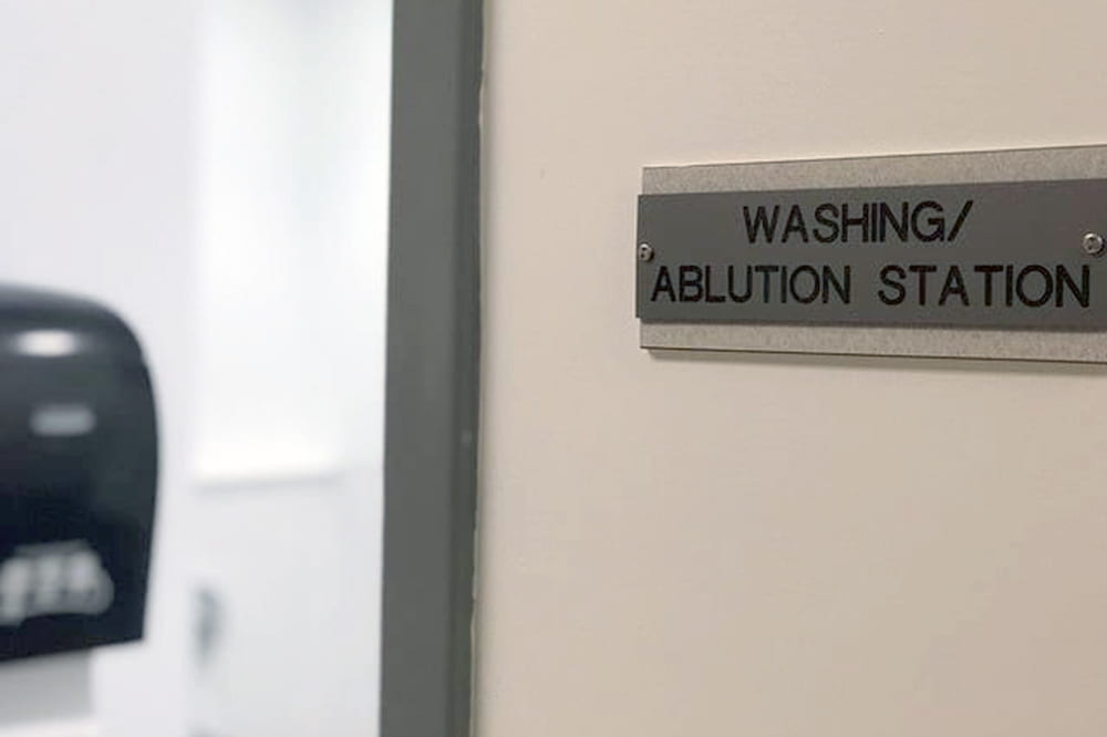 ablution station in Perkins Student Center features a washing station