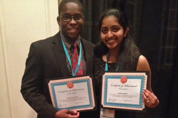 UD's Rossiny Beaucejour and Krittika Madadi gave winning presentations at ABRCMS, the largest professional conference for minority students pursuing science, technology, engineering and math.