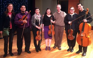 2015 Grad Student Quintet joined by Prof. Esme Allen-Creighton (L) and Prof Lawrence Stomberg (3rd from R)