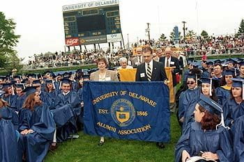 Members of the Alumni Association proceed into Delaware Stadium for the Spring 1997 commencement ceremonies.