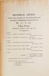 Program for Women's Christian Temperance Union Oratorical Contests on June 15, 1911.