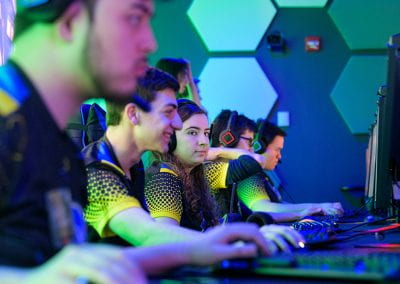 Members of UD’s Overwatch team practice gaming in UD’s new arena