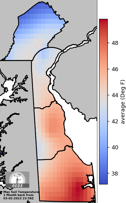 Map: 1 Month Average Max Soil Temperature